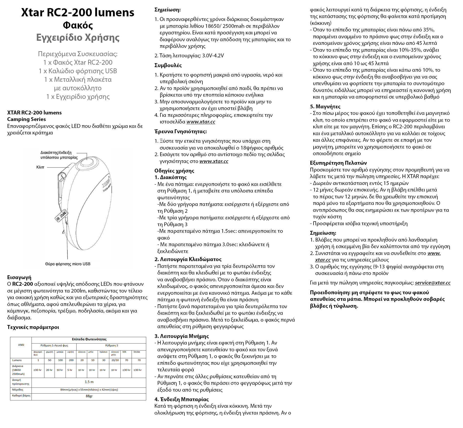 Xtar RC2 200 Flashlight manual WEB inner